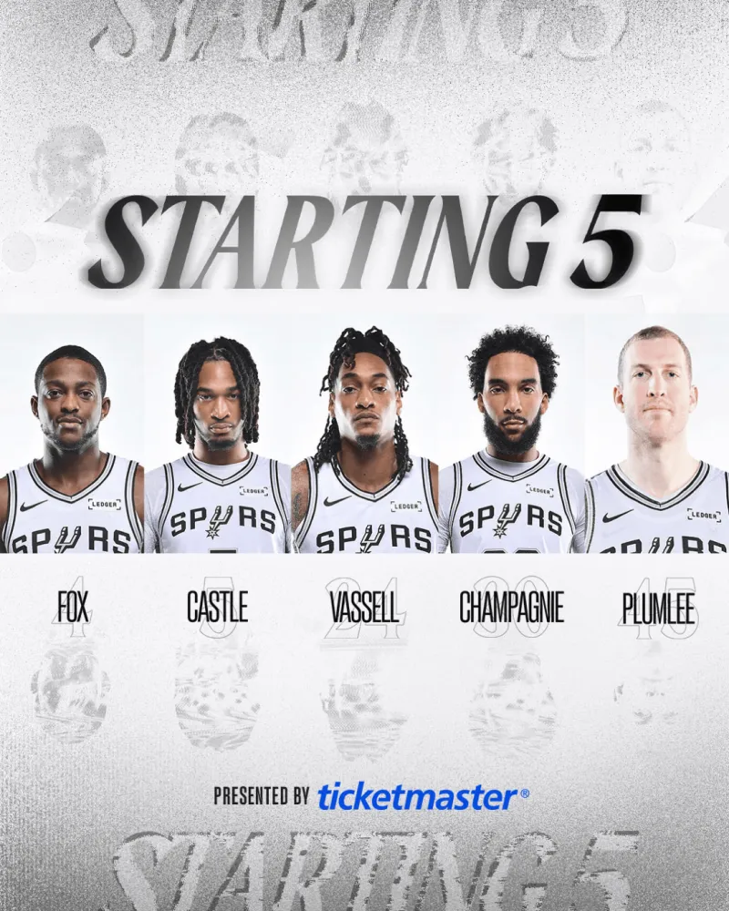 九游体育直播-马刺首发：福克斯、卡斯尔、瓦塞尔、尚帕尼、普拉姆利
